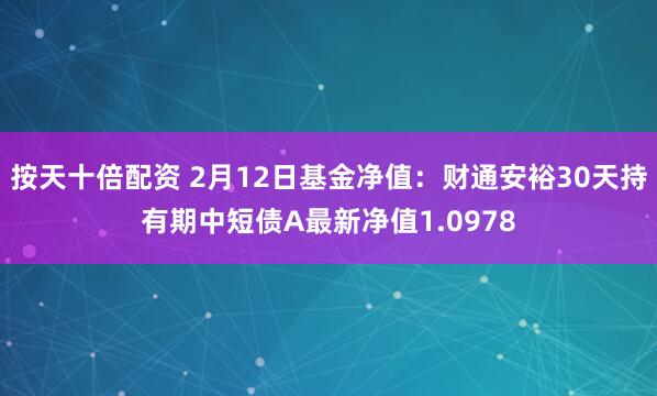 按天十倍配资 2月12日基金净值：财通安裕30天持有期中短债A最新净值1.0978