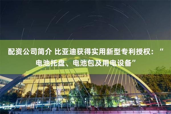 配资公司简介 比亚迪获得实用新型专利授权：“电池托盘、电池包及用电设备”