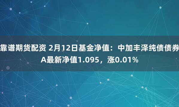 靠谱期货配资 2月12日基金净值：中加丰泽纯债债券A最新净值1.095，涨0.01%