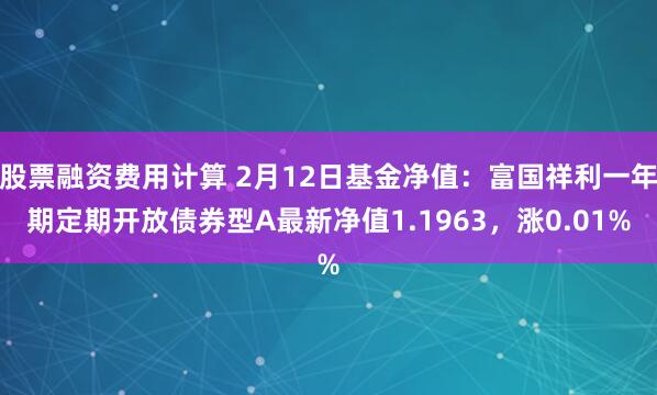 股票融资费用计算 2月12日基金净值：富国祥利一年期定期开放债券型A最新净值1.1963，涨0.01%